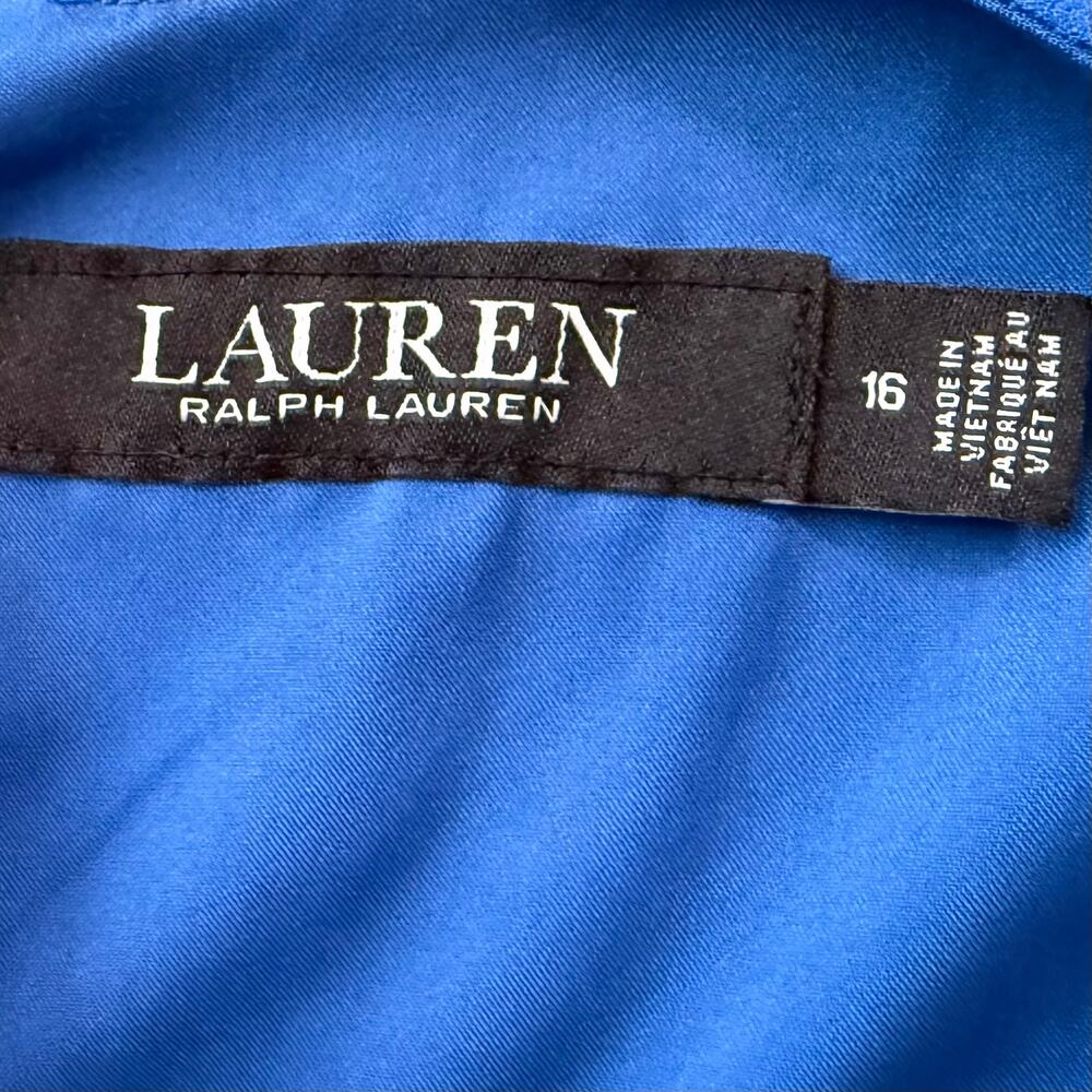 Ralph Lauren Blue Chiffon Tiered Sleeveless Cocktail Dress 16 - Picture 4 of 6